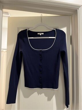 Madewell Navy Button-Front Scoop Cardigan with White Trim